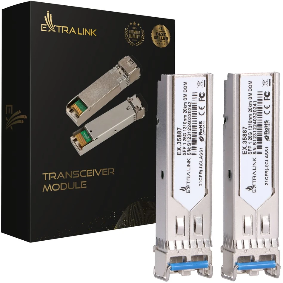 Šakotuvas „ExtraLink Extralink SFP 1.25G“ 2 vnt. pakuotė | SFP modulis | 1,25 Gbps, LC/UPC, 1310 nm, 20 km, vienmodis, DOM