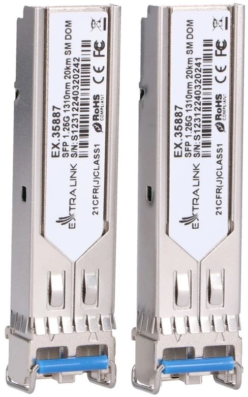 Šakotuvas „ExtraLink Extralink SFP 1.25G“ 2 vnt. pakuotė | SFP modulis | 1,25 Gbps, LC/UPC, 1310 nm, 20 km, vienmodis, DOM