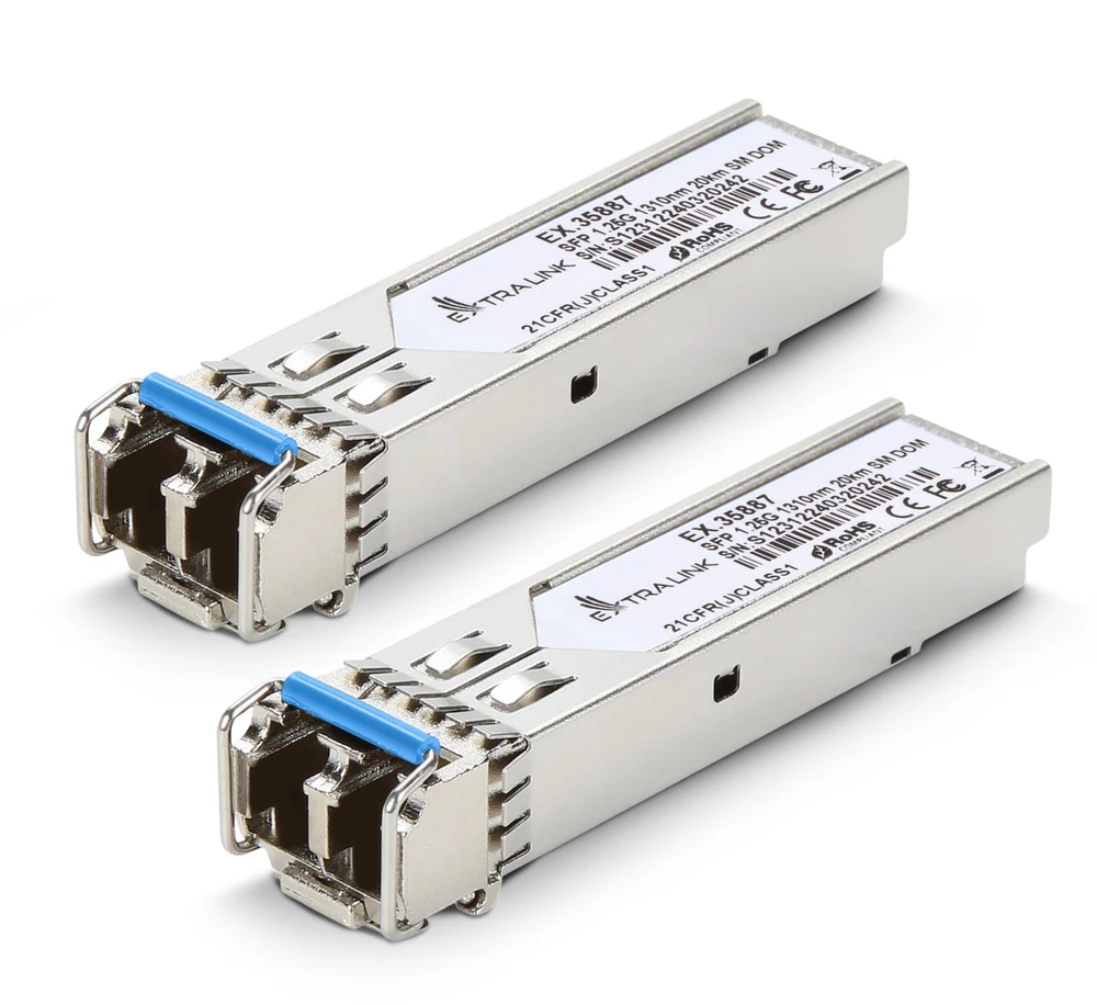 Šakotuvas „ExtraLink Extralink SFP 1.25G“ 2 vnt. pakuotė | SFP modulis | 1,25 Gbps, LC/UPC, 1310 nm, 20 km, vienmodis, DOM