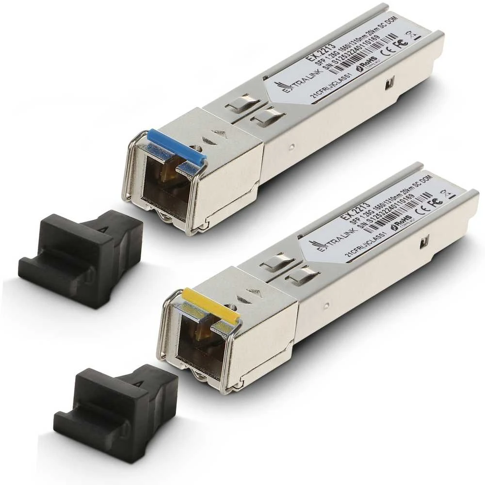 Šakotuvas „Extralink SFP 1.25G“ | Modulis SFP WDM | 1,25 Gbps, 1310/1550 nm, vienmodis, 20 km, SC, DOM, para