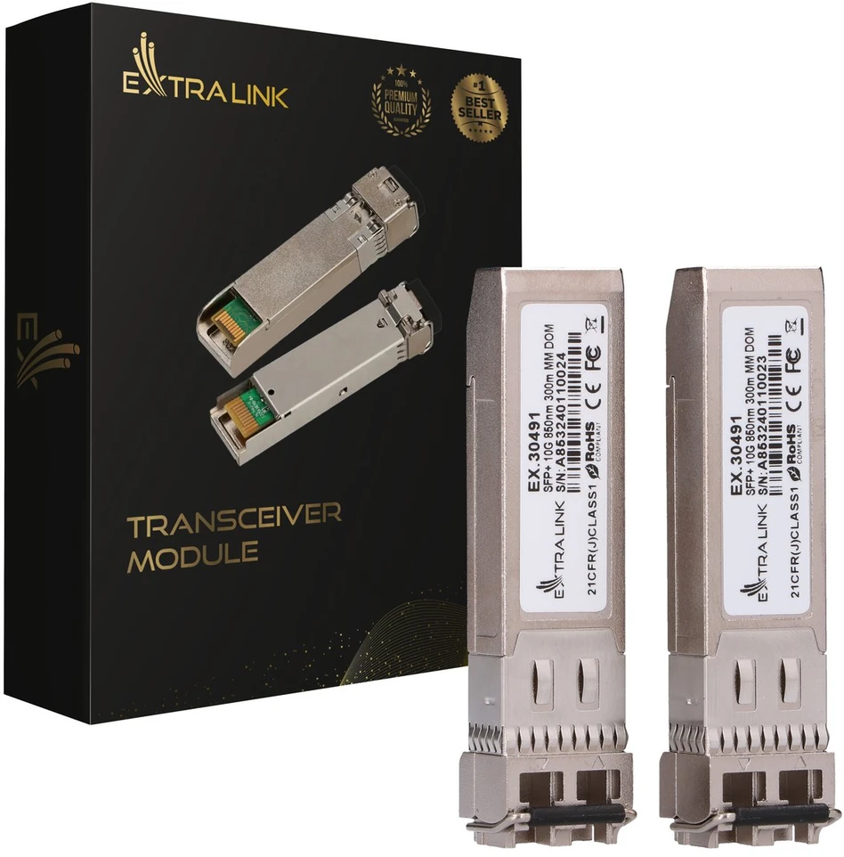 Šakotuvas „Extralink SFP+ 10G“ 2 pakuočių rinkinys | „Modulis SFP+“ | 10 Gbps, 850 nm, 300 m, daugiamodis