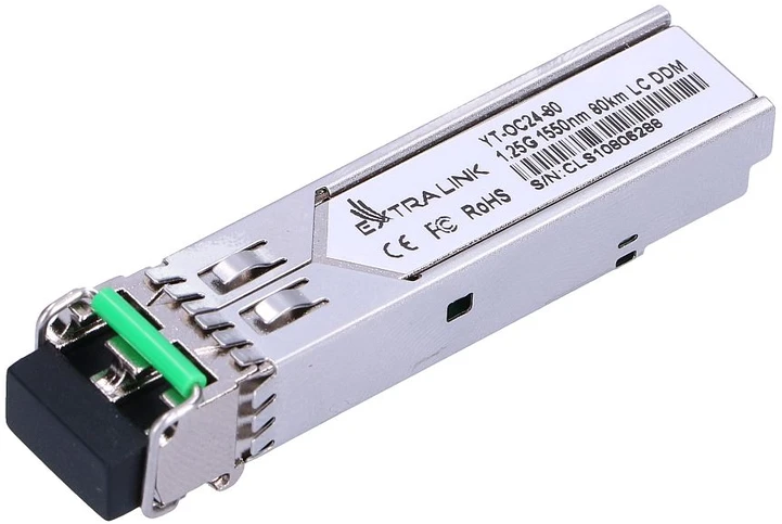 Šakotuvas „Extralink SFP 1.25G“ | Modulis SFP | 1,25 Gbps, LC/UPC, 1550 nm, 80 km, vienmodis, DOM