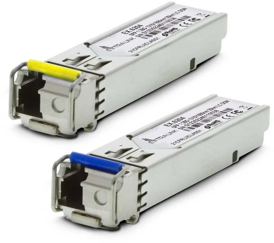 Šakotuvas Extralink SFP 1.25G | Modulis SFP WDM | 1,25Gbps, 1310/1550nm, single mode, 20km, LC, DOM, para