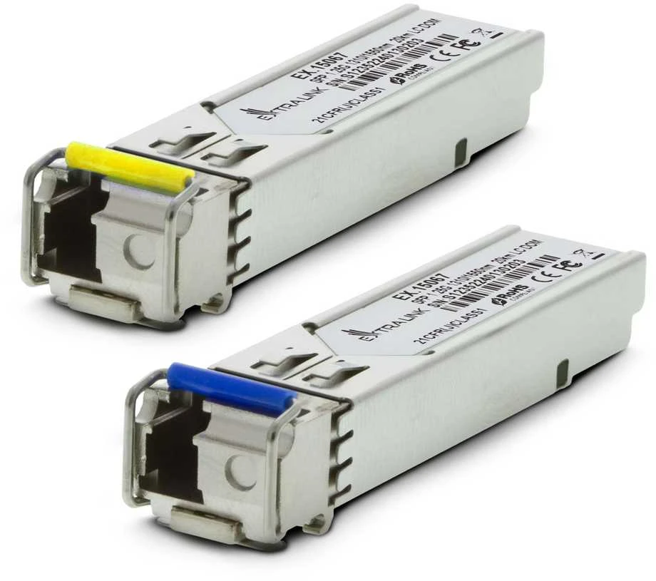 Šakotuvas EXTRALINK SFP 1.25G WDM 1310/1550nm SM 20km LC DOM pora, skirta HP/Aruba