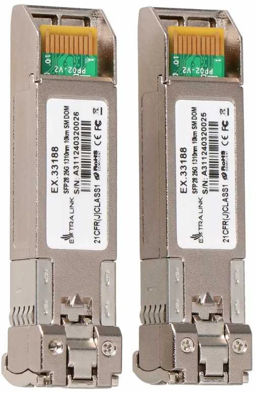 Šakotuvas Extralink SFP28 25G modulis, 2 vnt., 25Gbps, LC/UPC Duplex, 1310nm, 10km, vienmodis, DOM