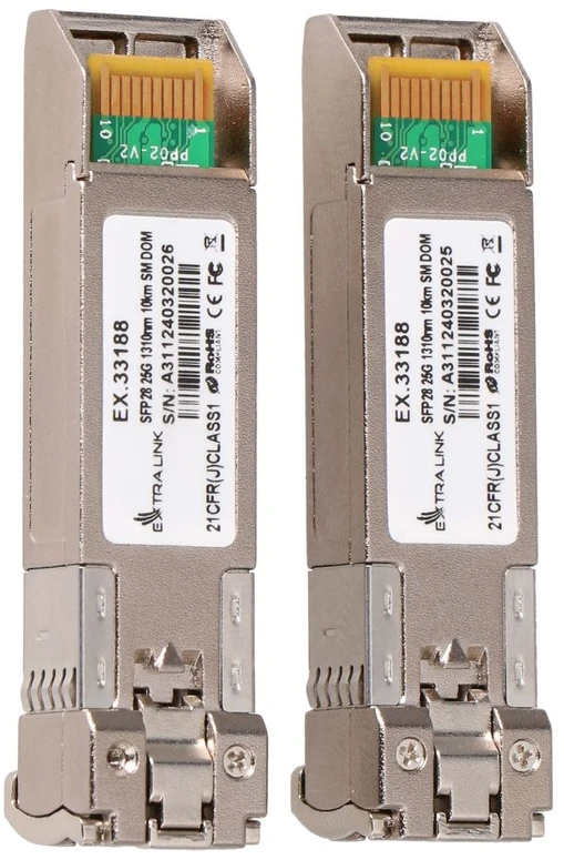 Šakotuvas Extralink SFP28 25G modulis, 2 vnt., 25Gbps, LC/UPC Duplex, 1310nm, 10km, vienmodis, DOM