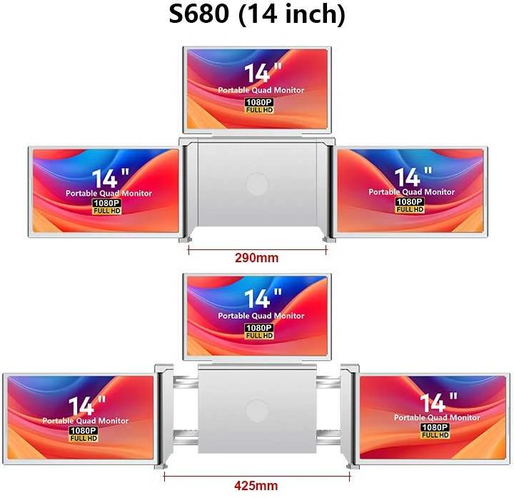 Monitorius Extralink Smart Life S680 14" | Nešiojami nešiojamojo kompiuterio monitoriai | 3 monitoriai, IPS, 1080p Full HD