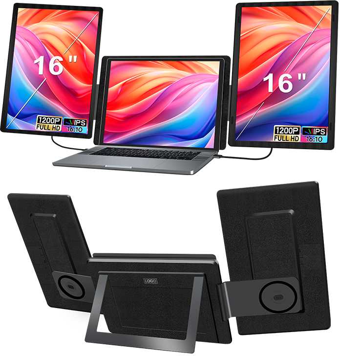 Monitorius Extralink Smart Life S9G 16" | Przenośne monitory do laptopa | 2 monitory, IPS, 1920x1200