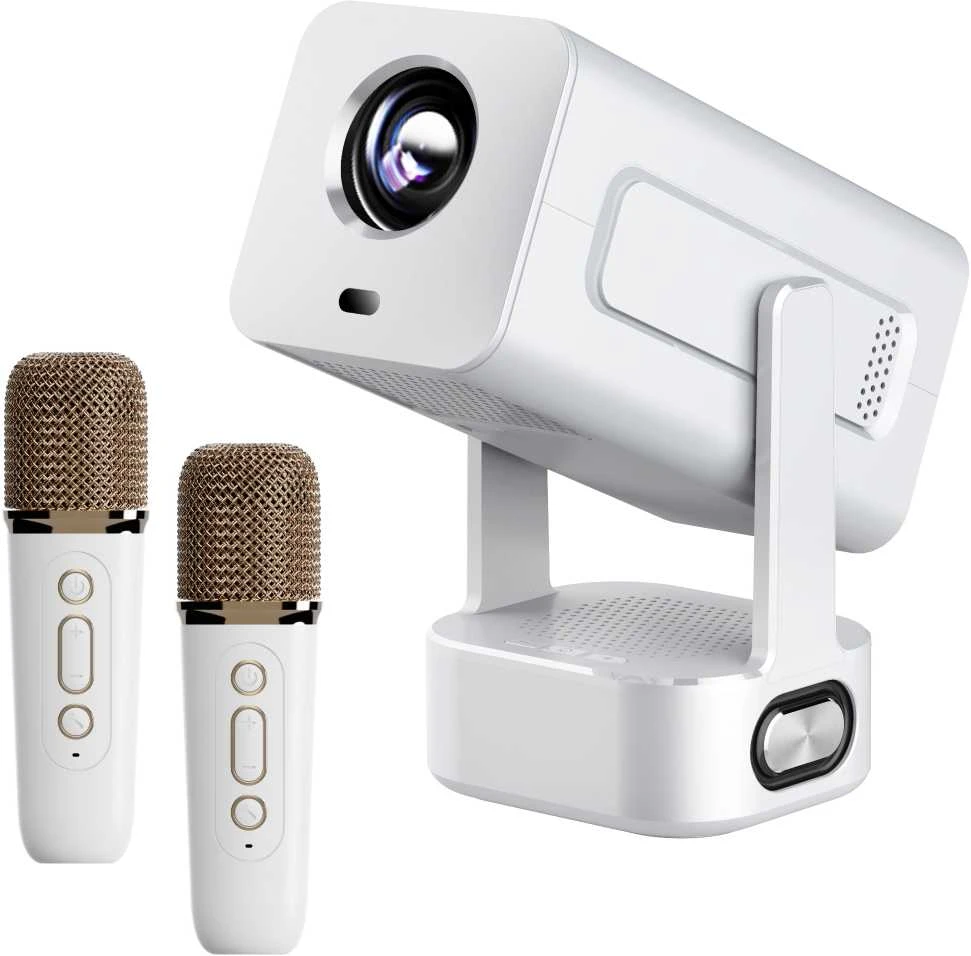 Extralink Išmanusis kino ir karaoke projektorius – IMS360, baltas | Filmų, žaidimų ir muzikos projektorius su 2 mikrofonais | 1080p, „Android 13“