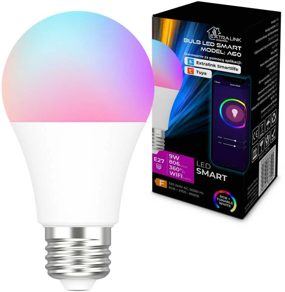 „Extralink Smartlife“ | LED lemputė | E27 A60 2700–6500K „WiFi“ 220–240 V, „Tuya“
