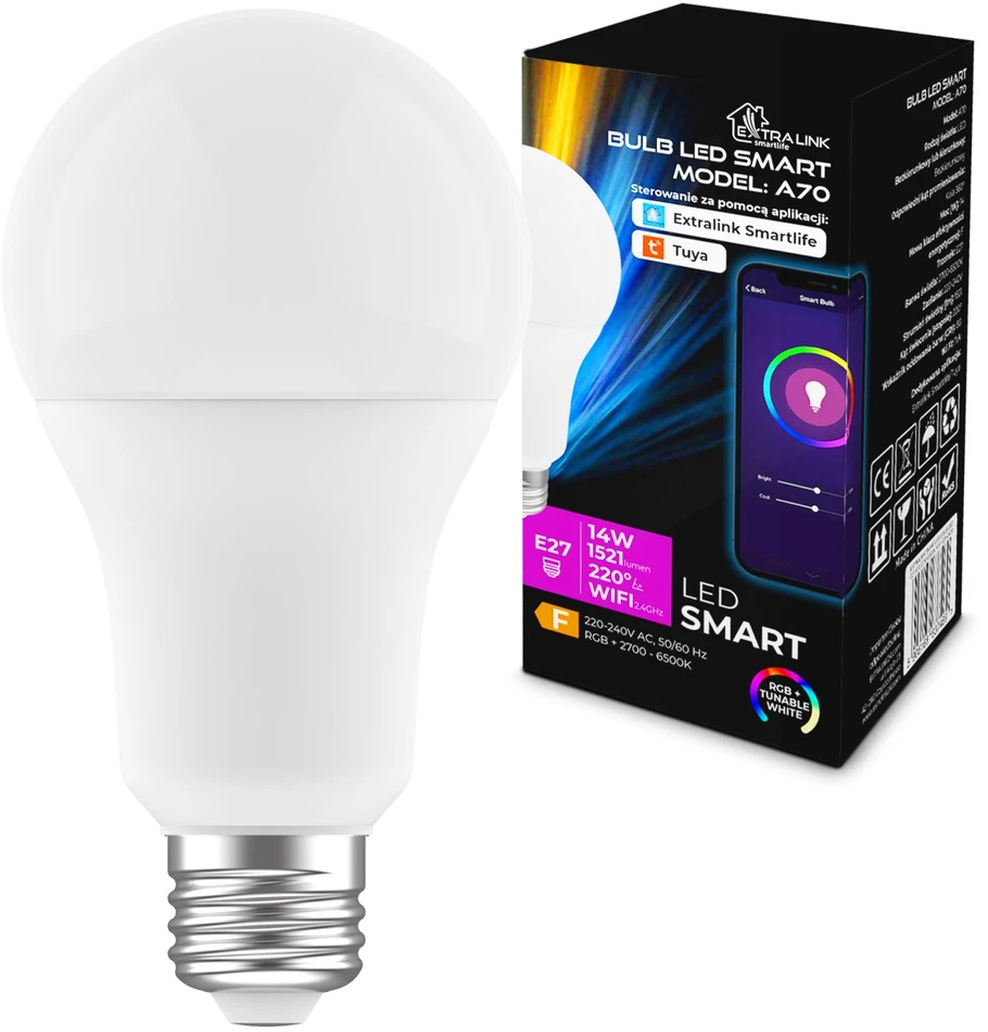 Extralink Smartlife E27 A70 | LED lemputė | 2700-6500k WiFi 220-240V
