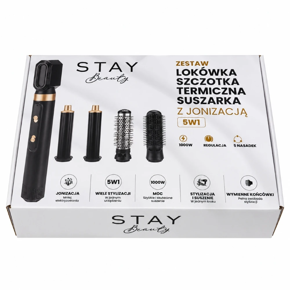 Extralink Stay Beauty M-17934 plaukų formavimo šepečio džiovintuvas 5-in-1 su jonizacija, 1000 W, reguliuojamas, 5 priedai