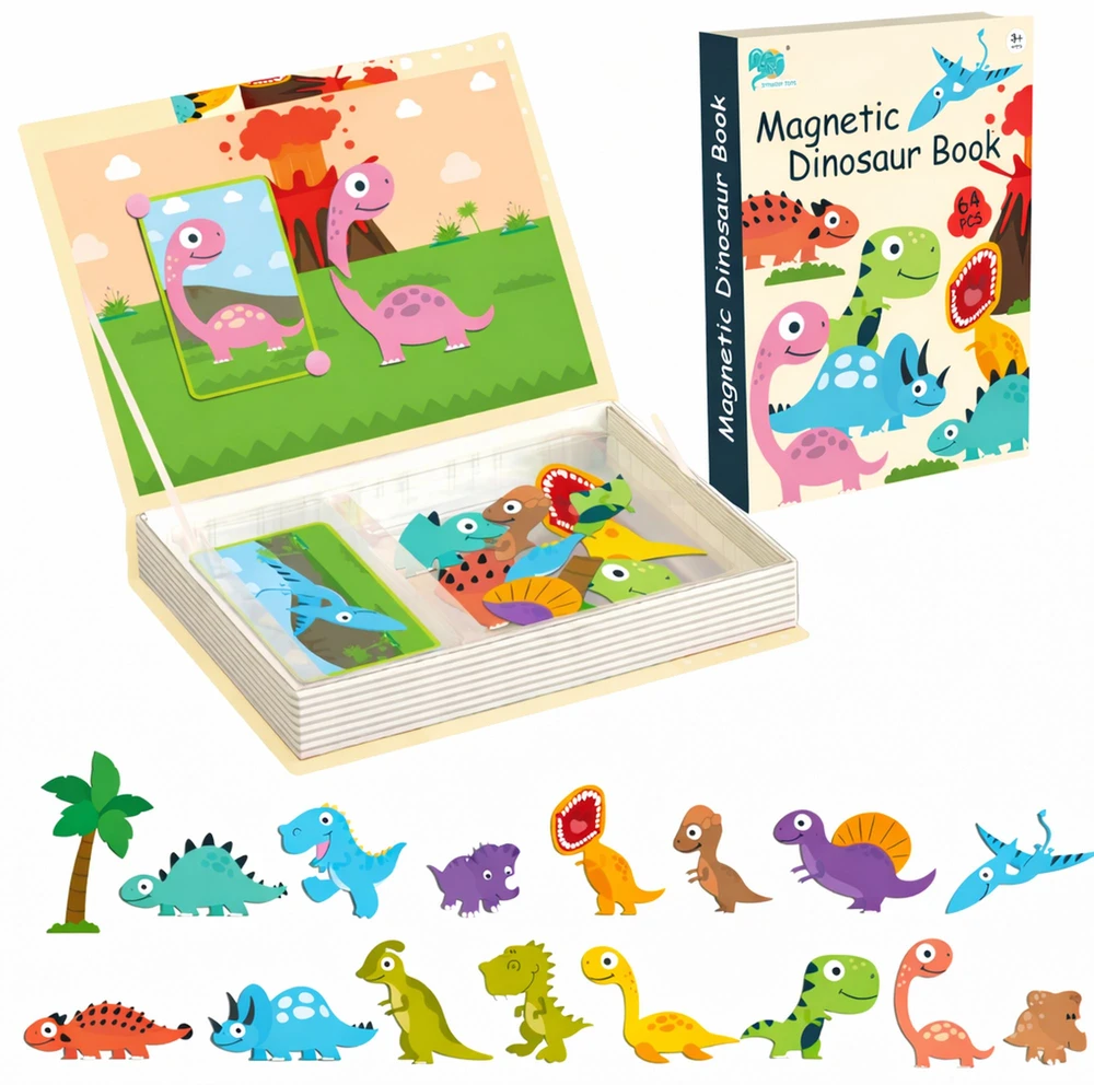 EXTRALINK TOYS KSIĄŻKA UKŁADANKA MAGNETYCZNA Dėlionė 64 EL. DINOZAURY