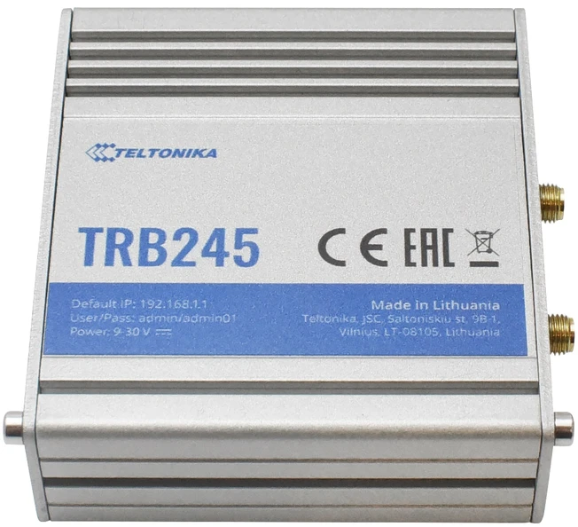 Šakotuvas Teltonika TRB245 LTE Gateway: Be WiFi, 4G, Dual SIM, Enthernet prievadas, RS232+RS485 jungtys, GPS Teltonika