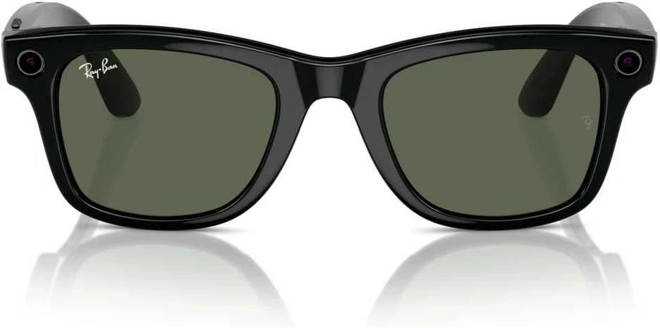 Išmanieji akiniai RayBan Meta Wayfarer, juodi rėmeliai ir žali lęšiai