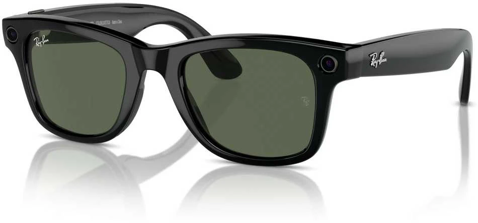 Išmanieji akiniai RayBan Meta Wayfarer, juodi rėmeliai ir žali lęšiai