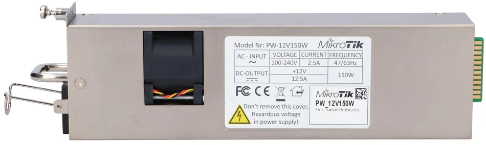 „MikroTik 12POW150“ maitinimo šaltinis, karšto keitimo, 12 V, 150 W, skirtas CCR1072-1G-8S+