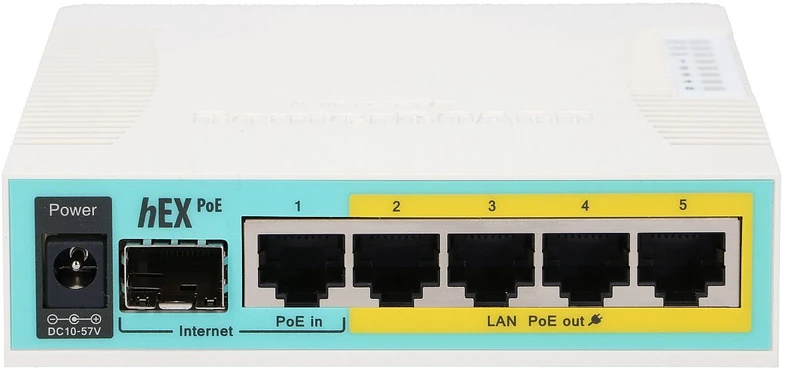 Mikrotik Wired Ethernet Maršrutizatorius RB960PGS, hEX PoE, CPU 800MHz, 128MB RAM, 16MB, 1xSFP, 5xGigabit LAN, 1xUSB, Power Output On jungtys 2-5, Ourput: 1A max per port; 2A max total, RouterOS L4 | MikroTik | hEX PoE Maršrutizatorius | RB960PGS | No Wi-Fi | 10/100/1000 Mbit/s | Mesh Support No | MU-MiMO No | No mobile broadband | 1xUSB | 12 mėn.