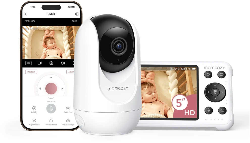 MOMCOZY SMART 5.0 COLIŲ VIDEO AUKLĖ BM04 SU WIFI FUNKCIJA
