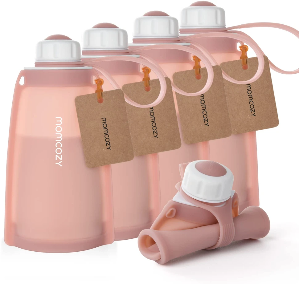 MOMCOZY DAUGKARTINIAI SILIKONINIAI PIENO IR MAISTO LAIKYMO MAIŠELIAI, 5 VNT., RAUSVI