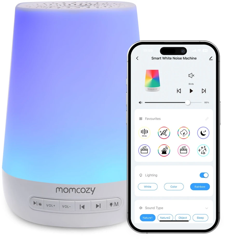 Momcozy baltojo triukšmo aparatas - šviestuvas