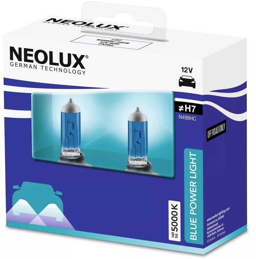 Neolux H7 80W mėlynos lemputės pakuotė