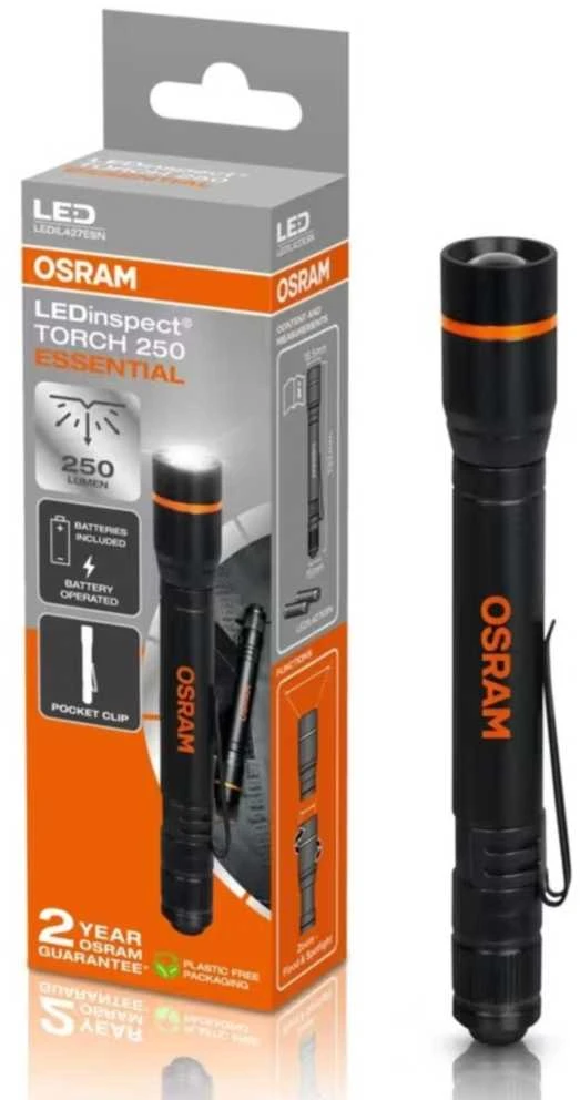 Žibintuvėlis OSRAM LEDinspect TORCH 250 ESSENTIAL 250/60 lm, 2,4W, 3V, 6500K, AAA