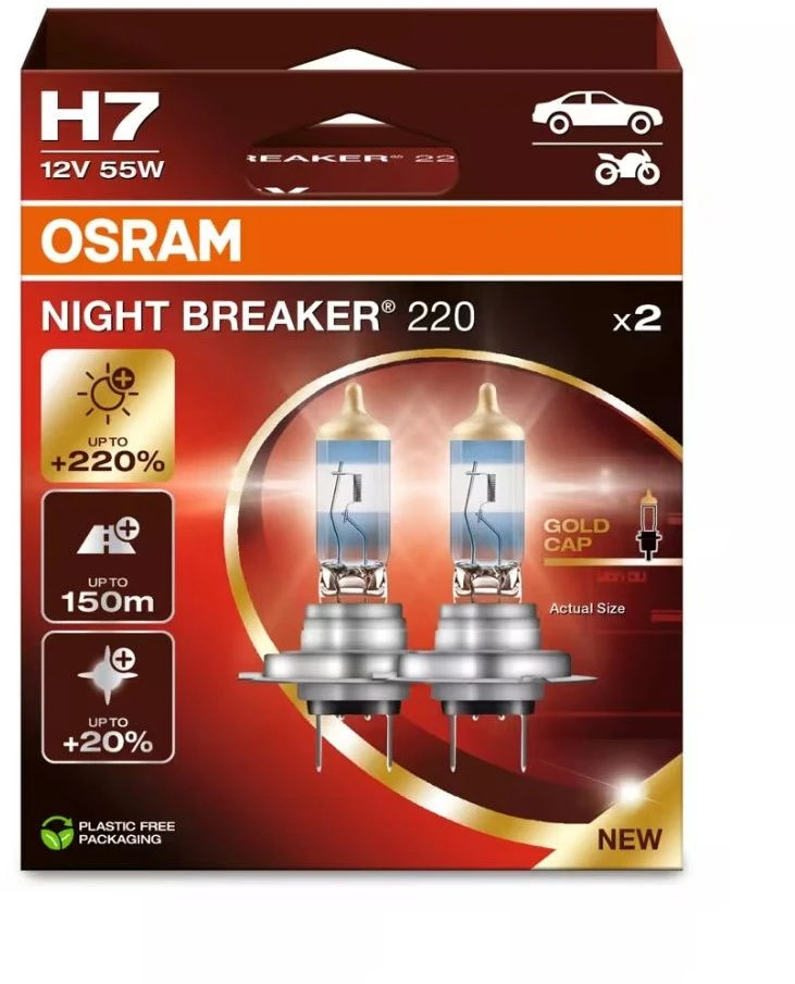 Osram lemputės Night Breaker ,+220%, H7, 55W,2 vnt, DUO 64210NB220