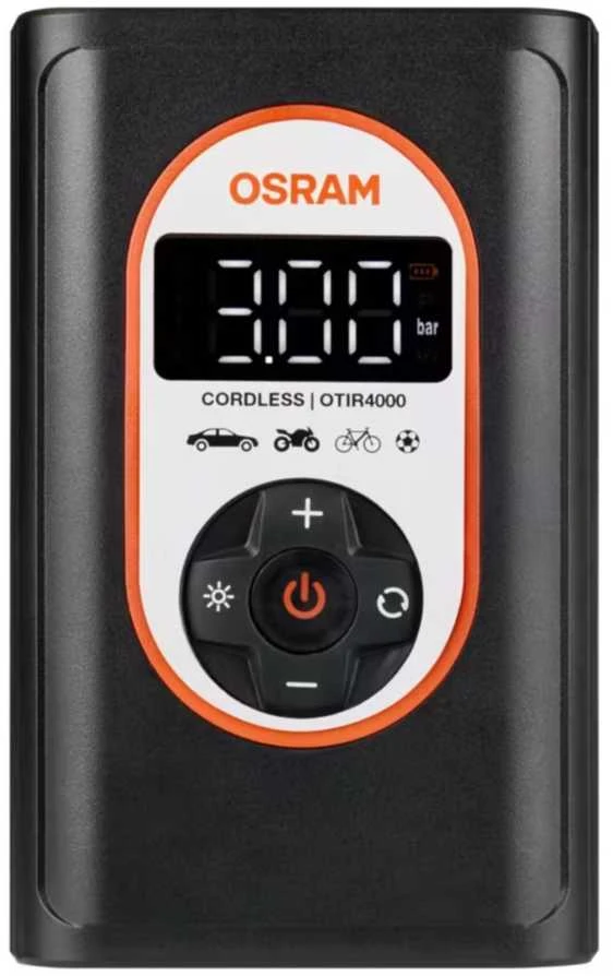 Osram „Carruzzo“ 12 V kompresorius, 8,3 barų – įkraunamas padangų pripūtimo įrenginys su skaitmeniniu apšvietimu