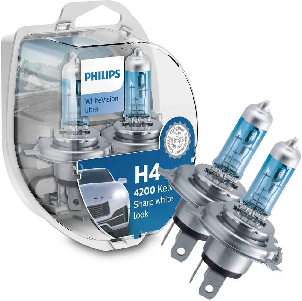 Philips lemputės Baltas Vision Ultra, +60% H4, 60/55W, DUO 12342WV