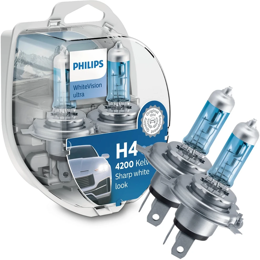 Philips lemputės Baltas Vision Ultra, +60% H4, 60/55W, DUO 12342WV