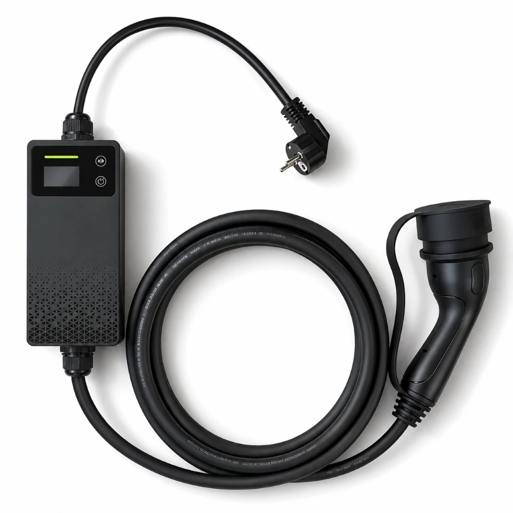 Nešiojamas elektromobilių įkroviklis Extralink BS-PCD030, 16A, 3.6kW, Schuko, 1 fazė, 5.5m, LCD ekranas, IP67