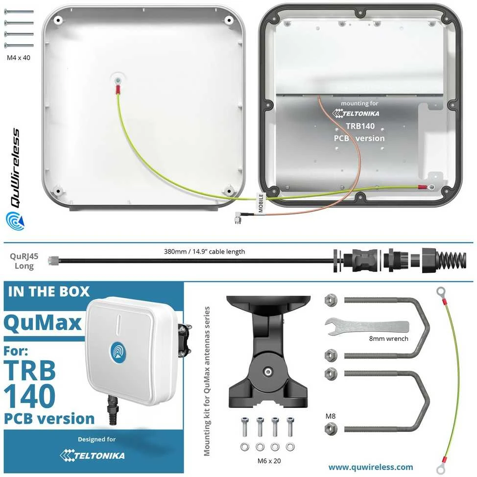LTE antena „QuWireless QuMax A140M-A“, skirta „Teltonika TRB140“ (korpuso versija)