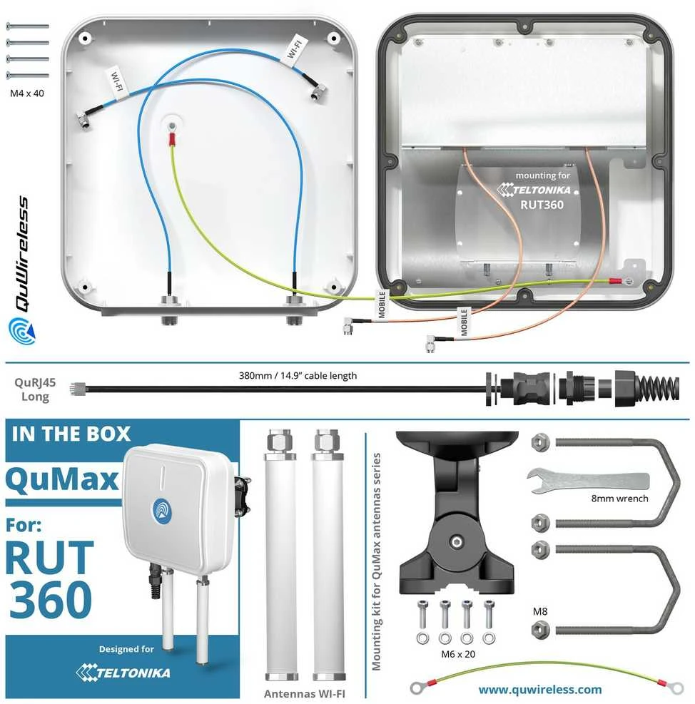 LTE + Wi-Fi antena QuWireless QuMax A360M, skirta Teltonika RUT360