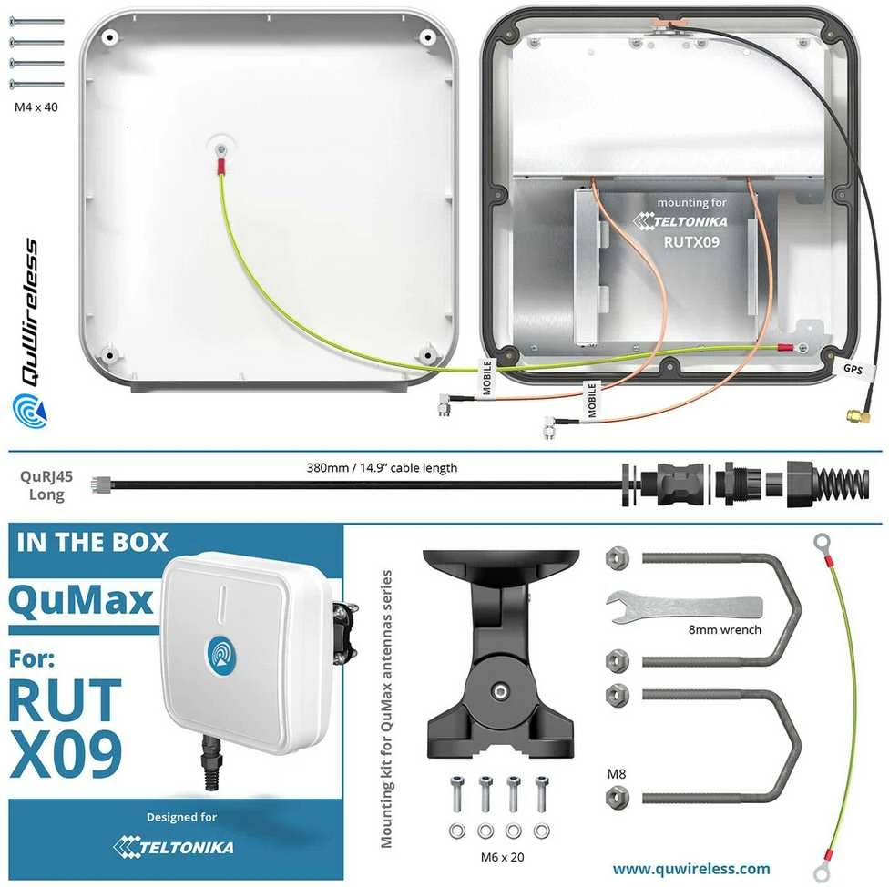 LTE + GPS antena QuWireless QuMax AX09M, skirta Teltonika RUTX09