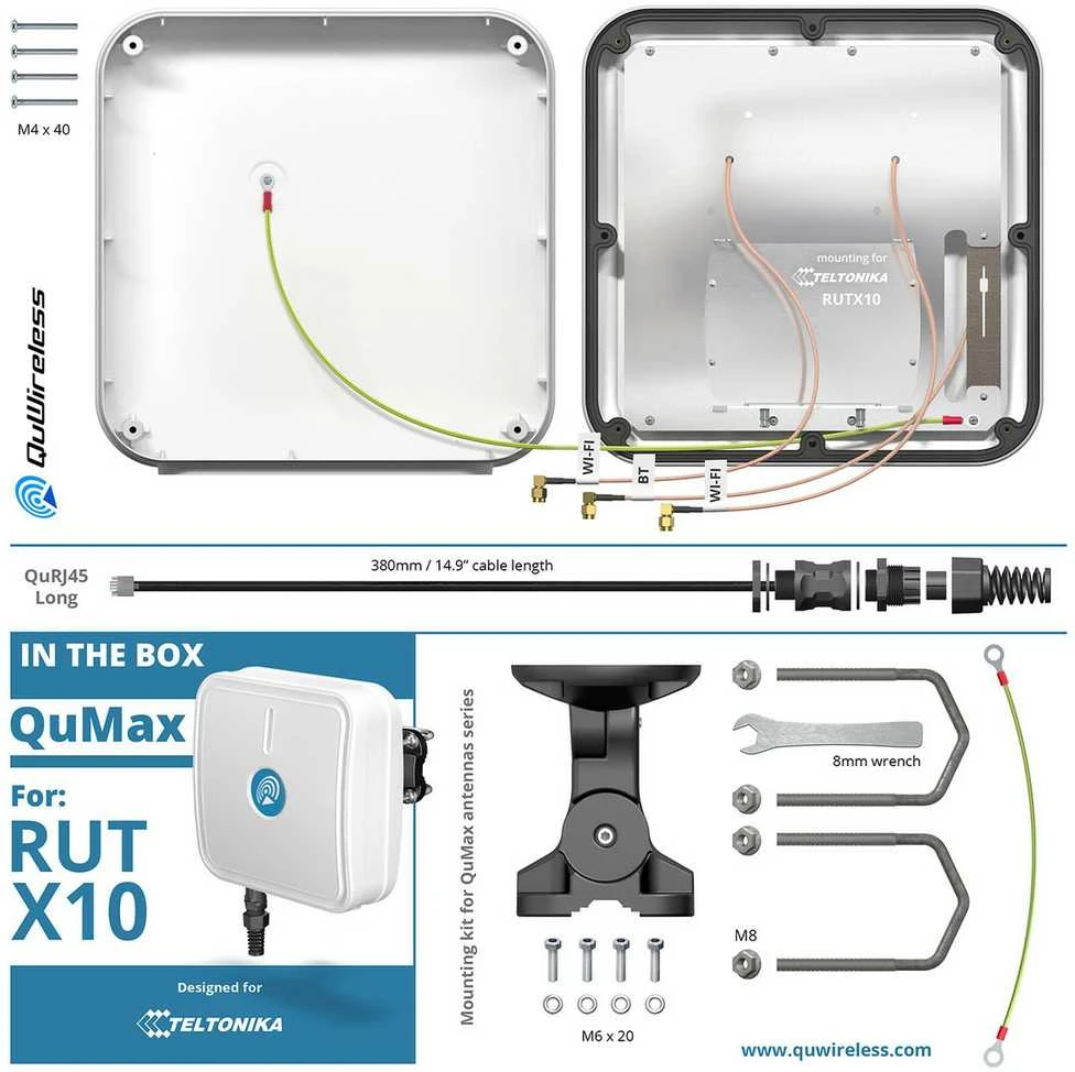 „Wi-Fi“ + „Bluetooth“ antena „QuWireless QuMax AX10M“, sijonas „Teltonika RUTX10 V2“