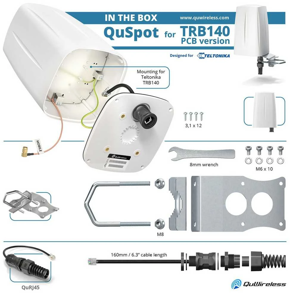 LTE antena „QuWireless QuSpot A140S-A“, skirta „Teltonika TRB140“ (versija su korpusu)