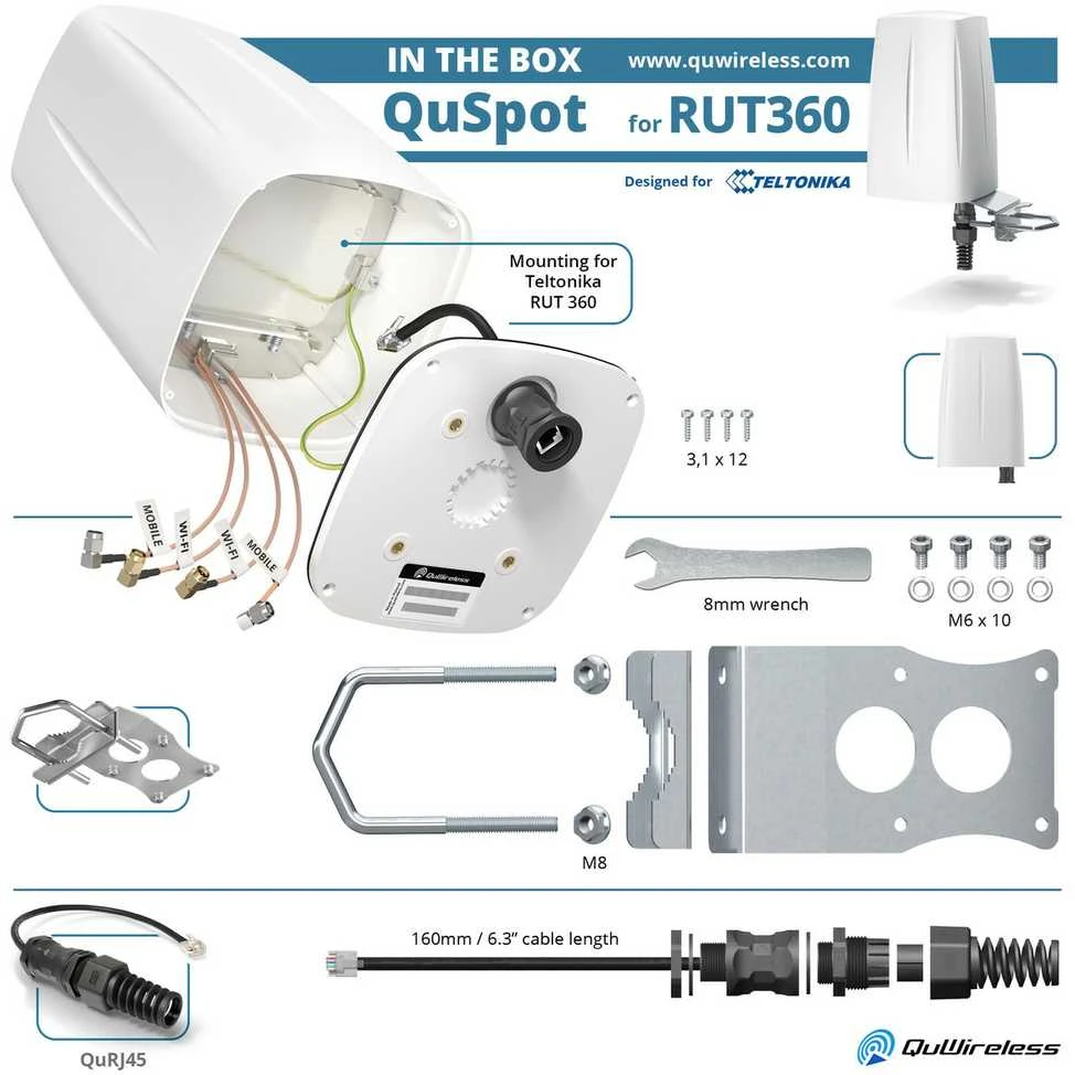 „QuWireless QuSpot A360S LTE + Wi-Fi“ antena, skirta „Teltonika RUT360“