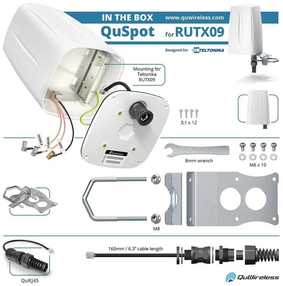 LTE + GPS antena „QuWireless QuSpot AX09S“, skirta „Teltonika RUTX09“