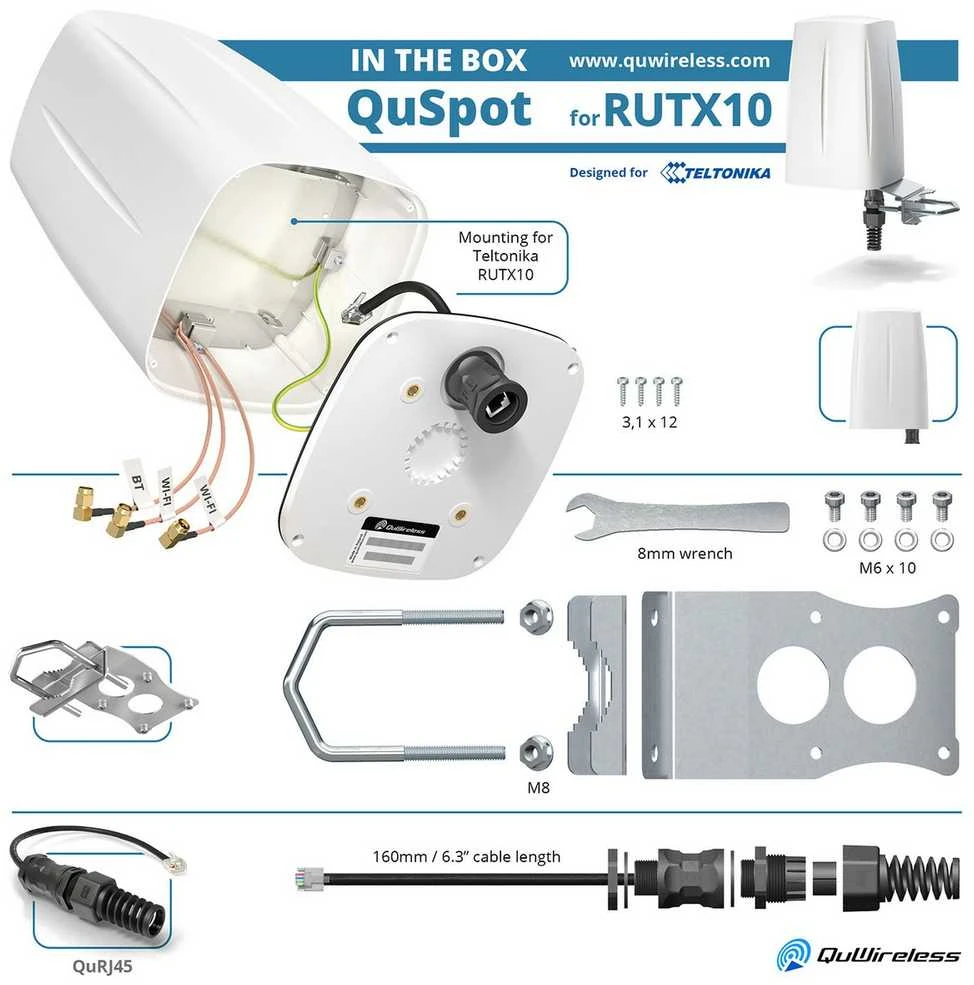 QuWireless QuSpot AX10S | Wi-Fi + Bluetooth antena | dla Teltonika RUTX10