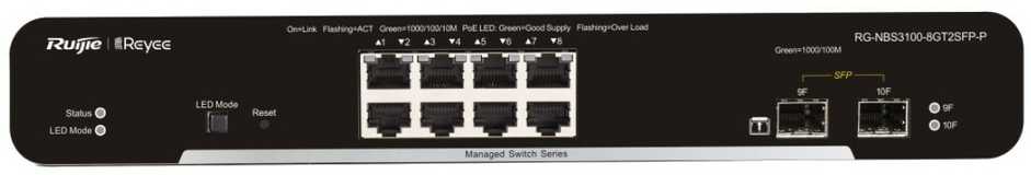 Šakotuvas Ruijie Reyee Ruijie SWITCH POE RG-NBS3100-8GT2SFP-P 8 PRIEVADŲ REYEE