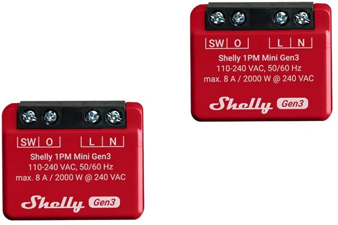 Išmanioji Wi-Fi ir Bluetooth relė Shelly Mini 1PM Gen3 x2