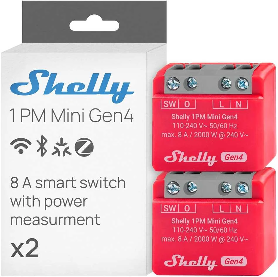 2 „Shelly 1PM Mini Gen4“ „Zigbee“ / „Matter“ valdiklių rinkinys