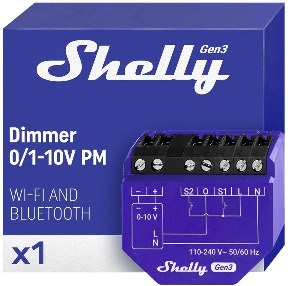 Shelly Gen3 Dimmer 0/1-10V PM šviesos intensyvuno valdiklis (Wifi, Bluetooth)