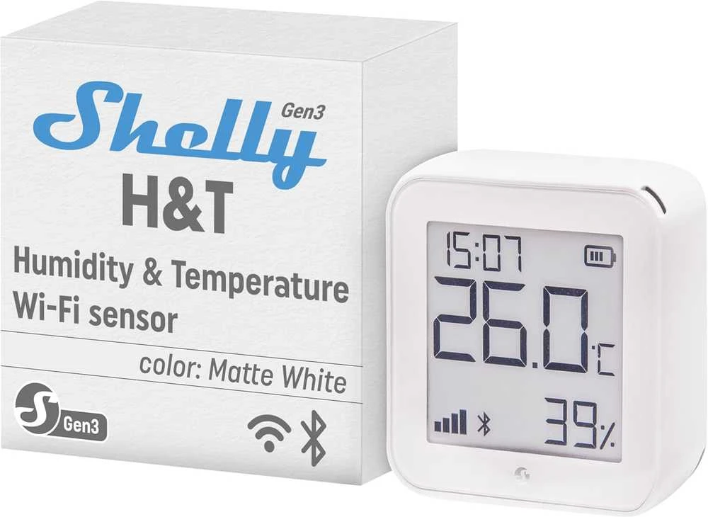 Temperatūros ir drėgmės jutiklis WIFI Shelly H&amp;T gen3 (balta)