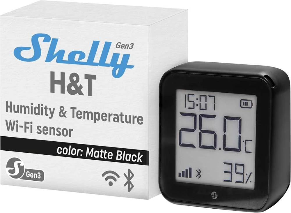 Shelly H&T GEN3 Wifi temperatūros ir drėgmės sensorius juodas