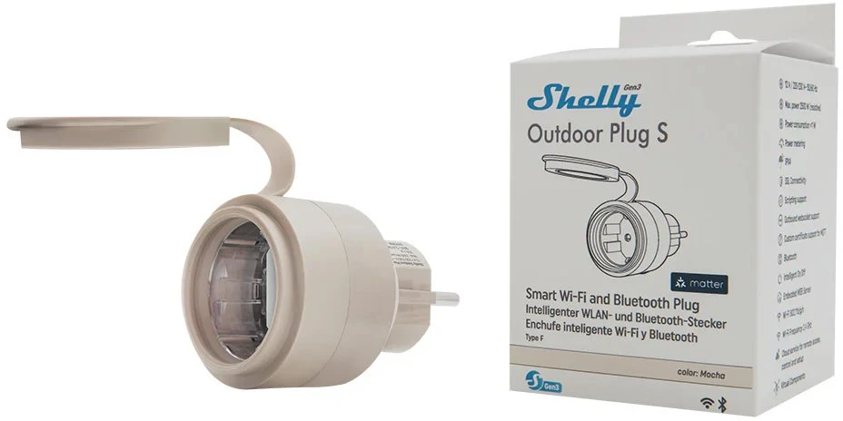 Shelly Plug S Gen3 lauko išmanusis kištukas Mocha