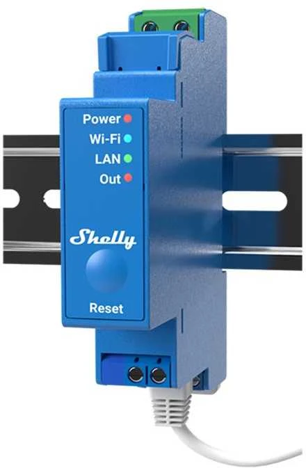 Shelly PRO 1 išmanioji 1 kanalo relė valdoma Wifi LAN ar Bluetooth montuojama ant DIN bėgelio