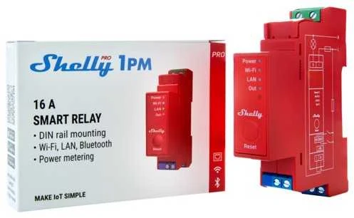Shelly PRO 1PM išmanioji 1 kanalo relė valdoma Wifi LAN ar Bluetooth montuojama ant DIN bėgelio