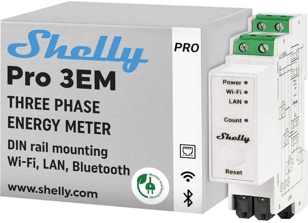 Shelly Pro 3EM 120A profesionalus elektros sąnaudų skaitiklis